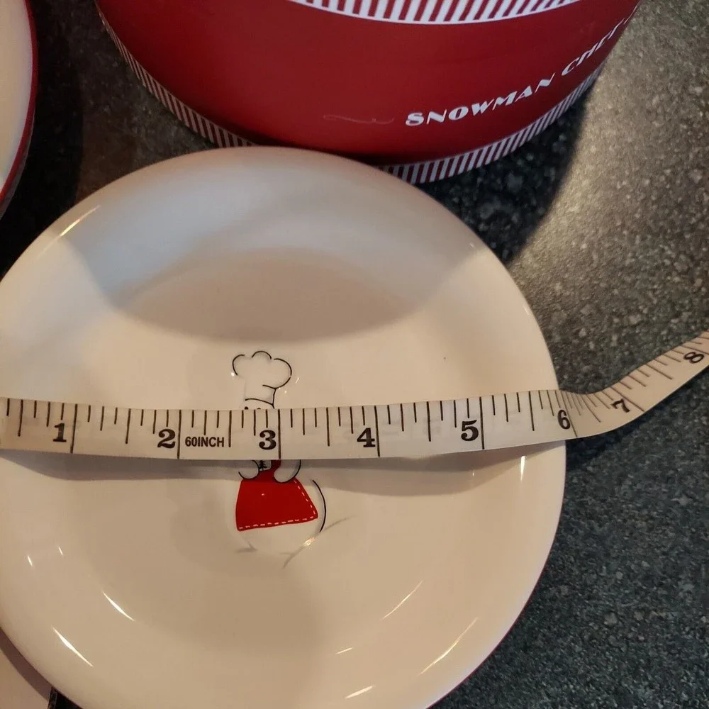 Set Of 4 Williams Sonoma Snowman Chef Dessert Plates New In Box